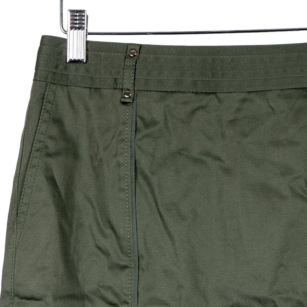 Army Green Pencil Skirt 0 Womens Secretary Academia Classic Slit Rivets Pockets - Picture 2 of 5